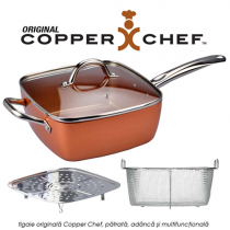 Copper Chef Original - Tigaie Patrata Adanca Multifunctionala, Antiaderenta, Acoperita Cu Ceramica De Calitate, Set 4 Piese